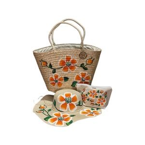 Floral Hand Painted Bag with Matching Hat & Makeup Bag !